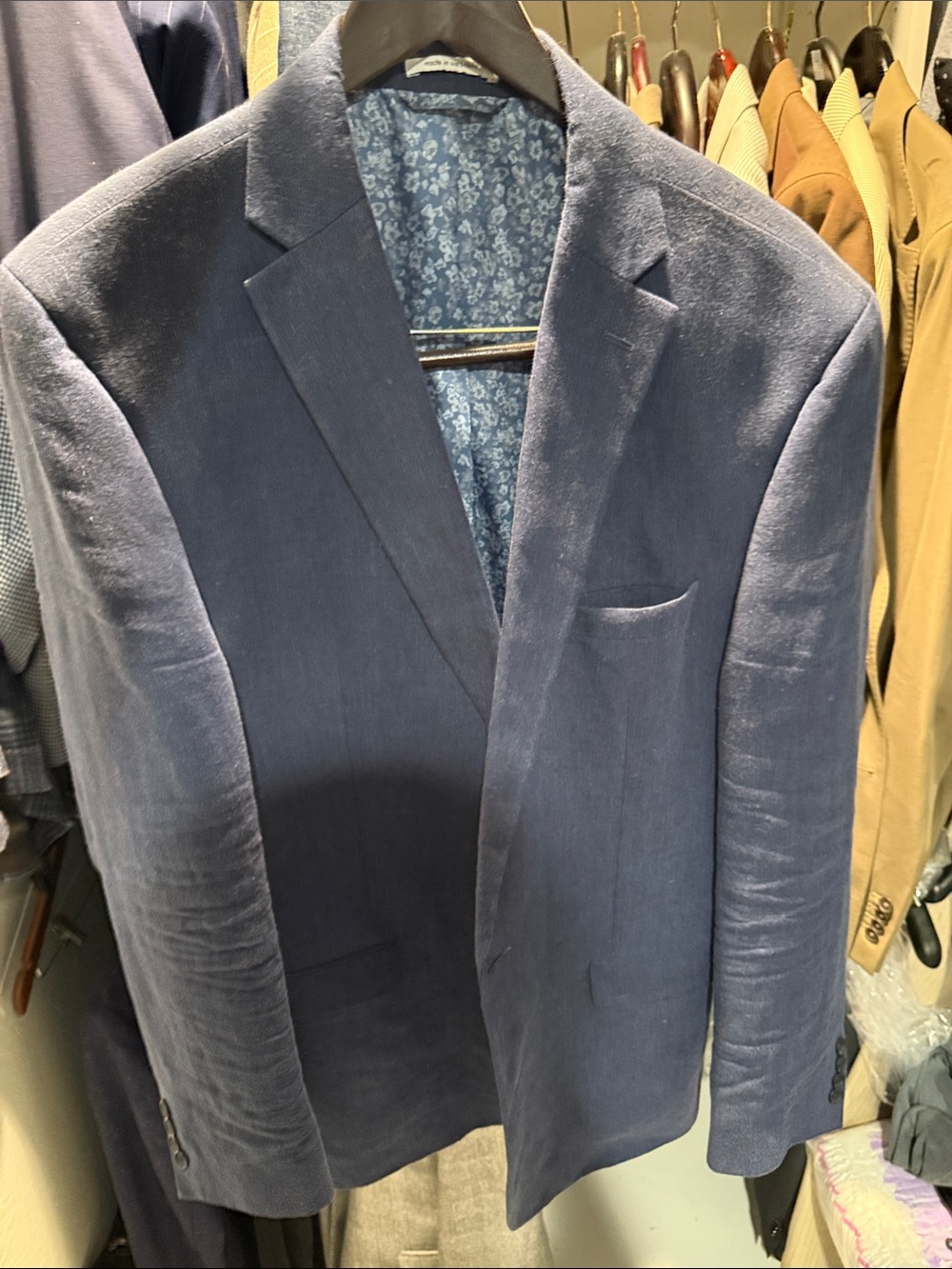 Bar III Navy Blue Single-Breasted Sport Coat with Floral Lining